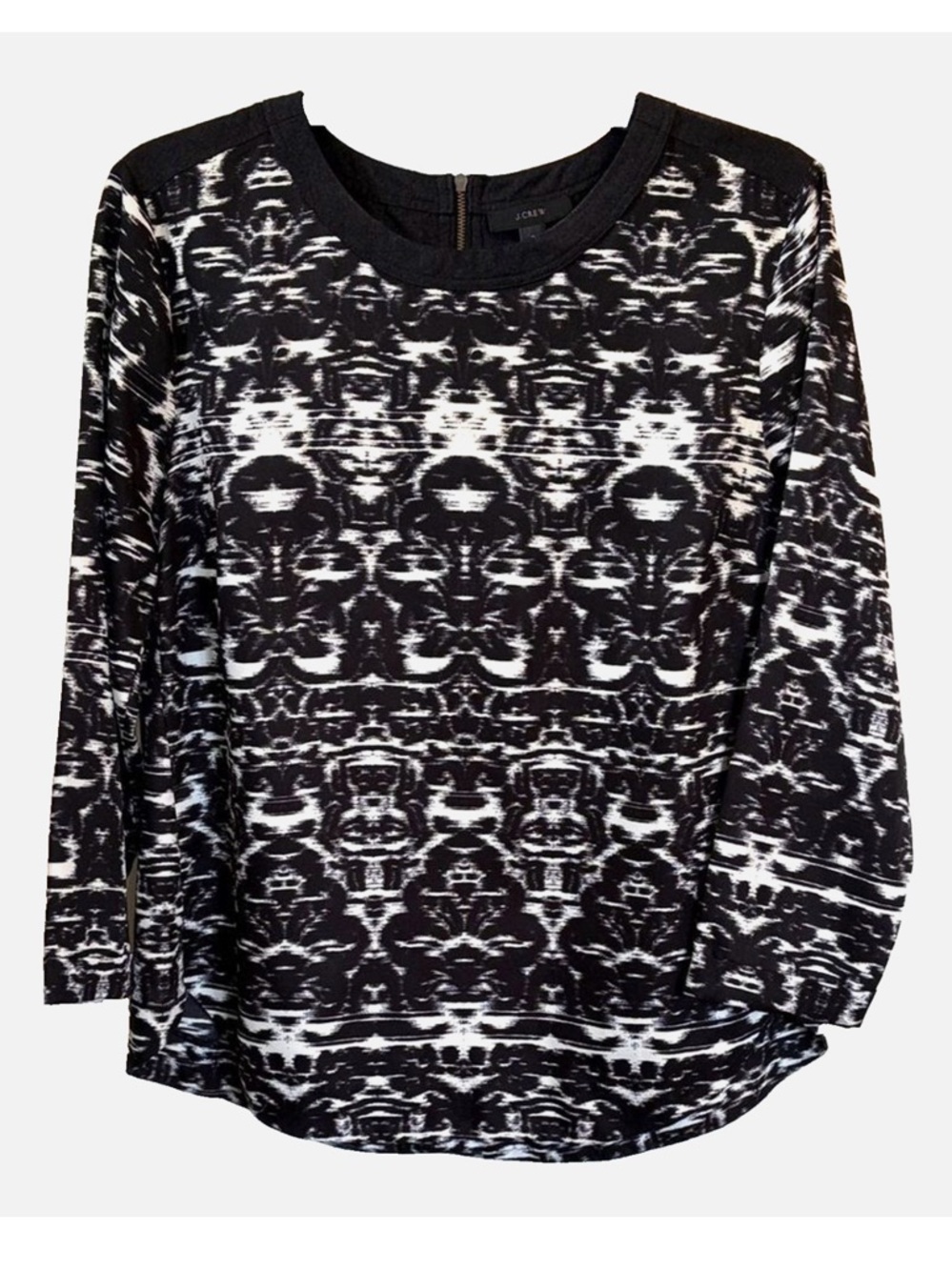 J.Crew Black White Abstract Print Career Blouse Size 8 3/4 Sleeve Top